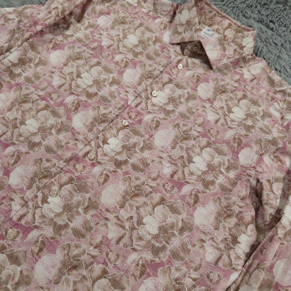 Emanuel Berg Shirt Large/Extra Large 17 Pink Button Up Floral Modern Fit Mens